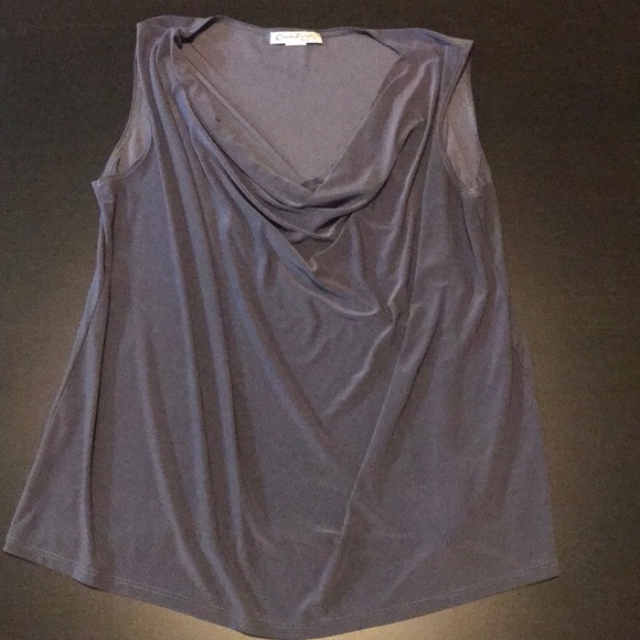 Gray Polyester Blend Cowl Neck Stretch Tank Top
